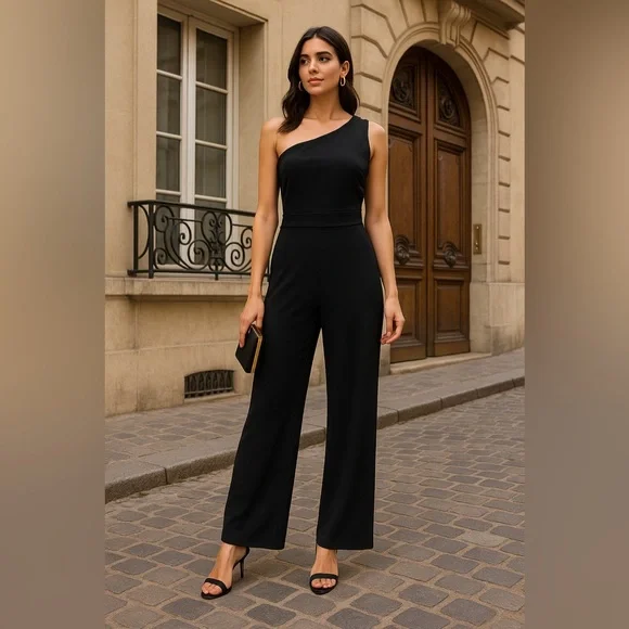 Lulus Pants Jumpsuits Lulus Black One Shoulder Wide Leg